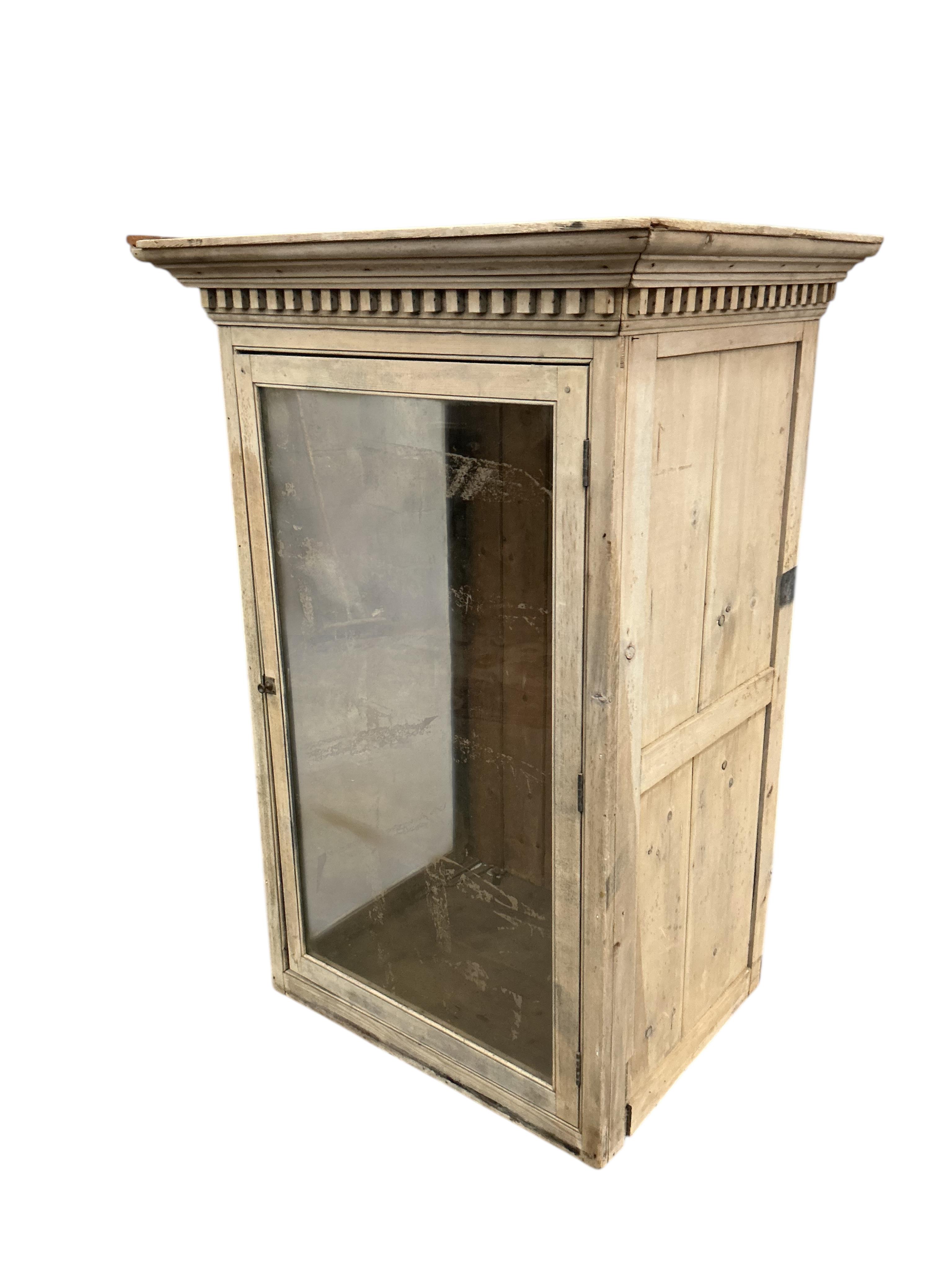 A 19th century glazed pine cabinet upper section (a/f), width 94cm, depth 70cm, height 137cm